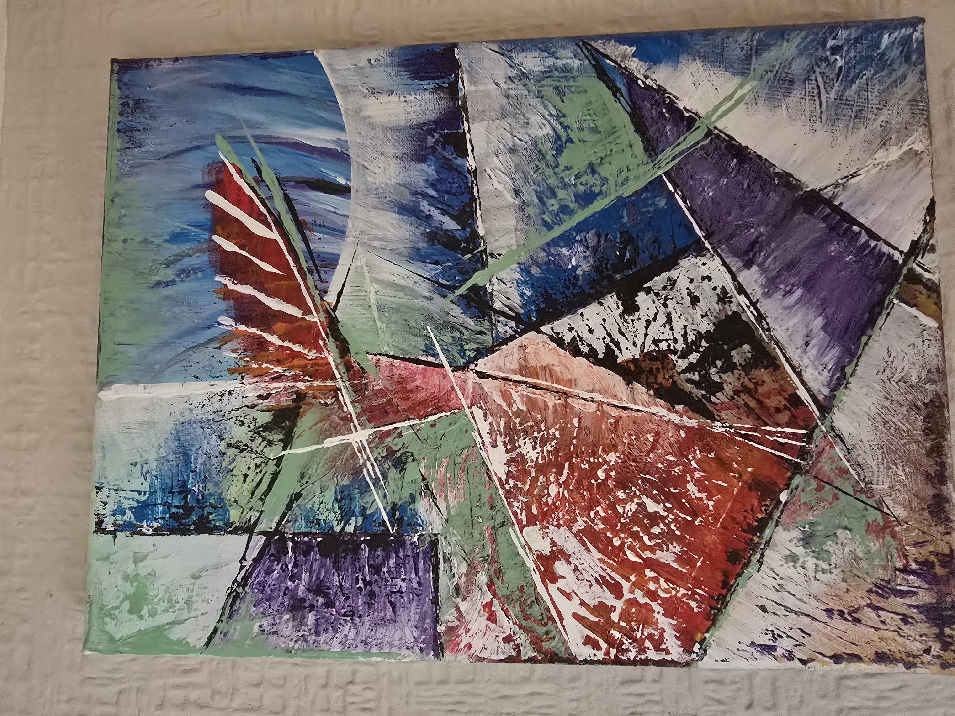 Flamenco - An explosion of geometric abstraction, this painting radiates dynamic tension through intersecting l... Flamenco - Acrylic on Canvas | Various