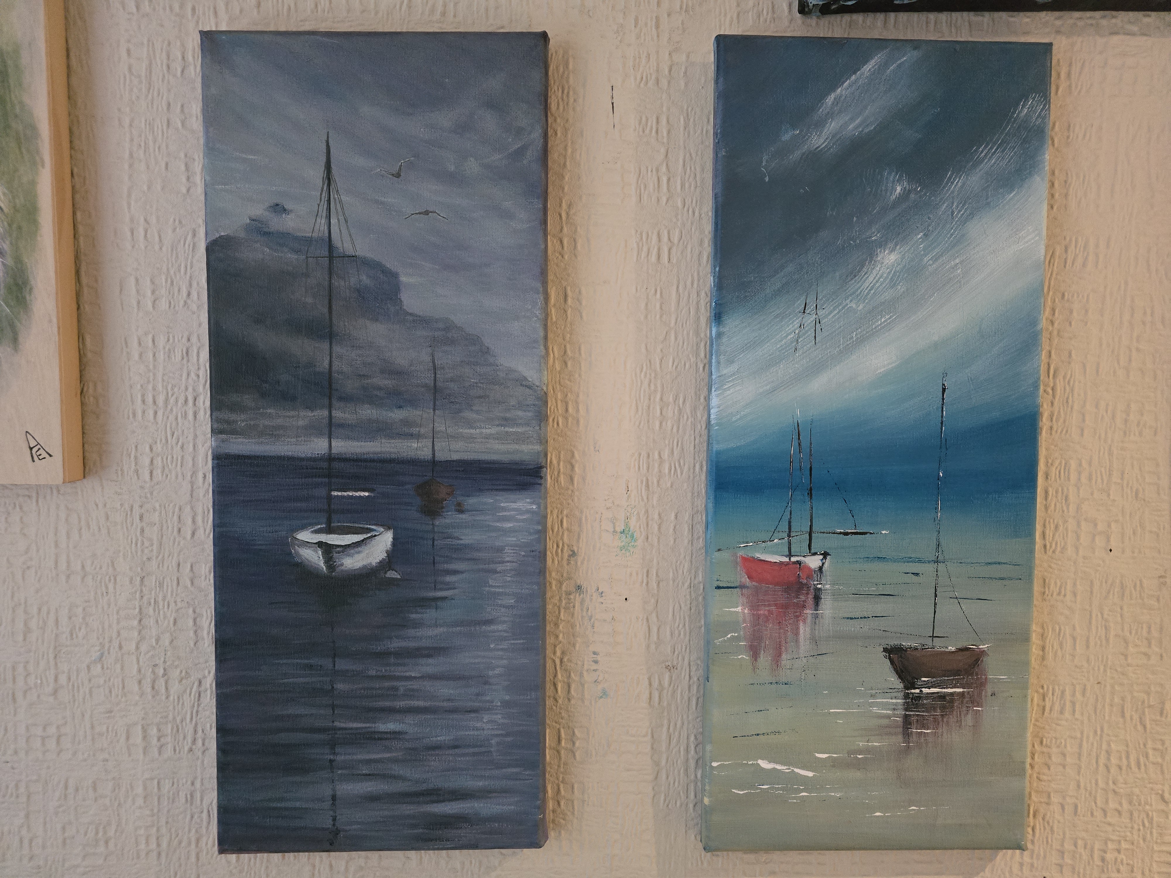 Harbour Moods - These companion pieces depict still waters and moored sailboats in shifting light and atmosphere. Th... Harbour Moods - Acrylic on Canvas | Various